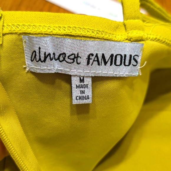 Almost Famous NWT Medium Chartreuse Faux Wrap Tank Top Romper w Sequin Fringe - Picture 3 of 13
